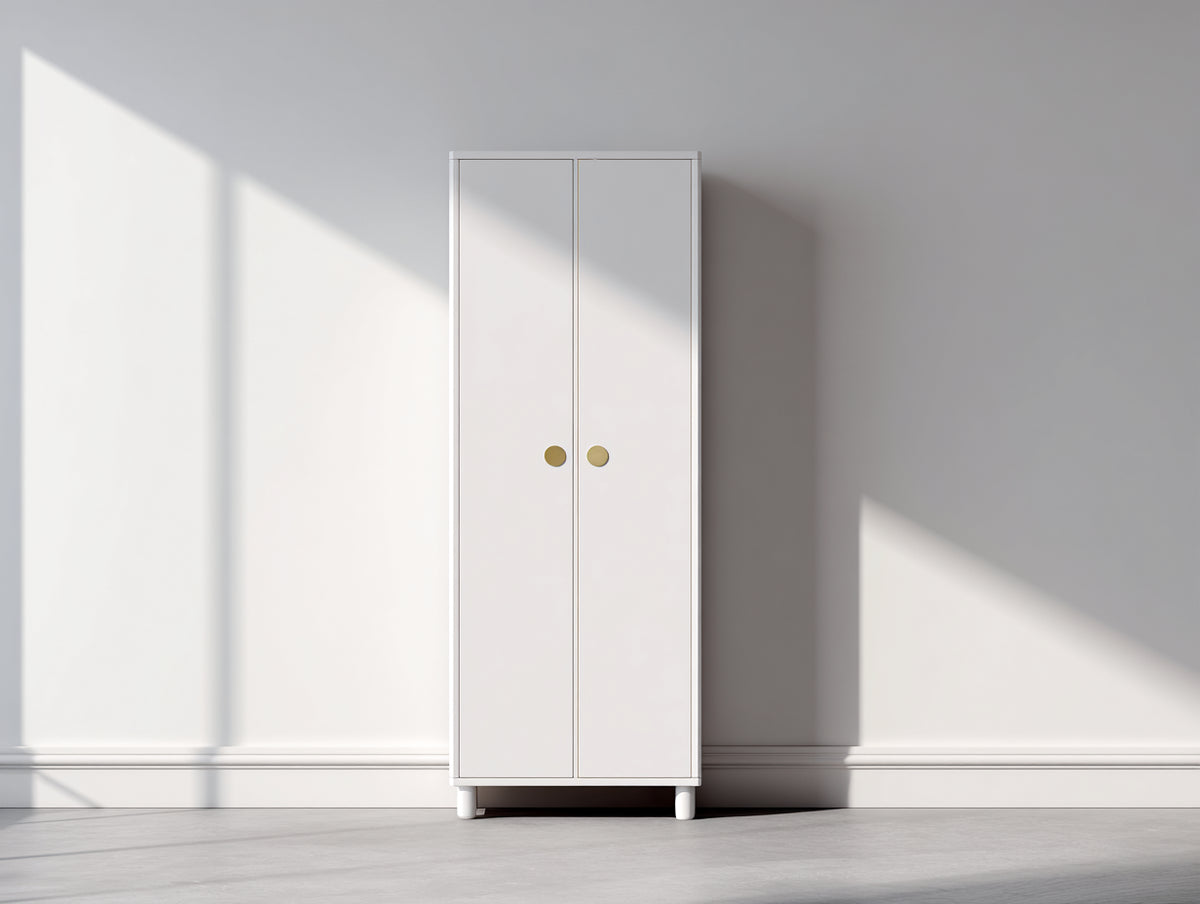 Armoire - Bois - 60 x 45 x 185 cm - Blanc-Doré - Épuré