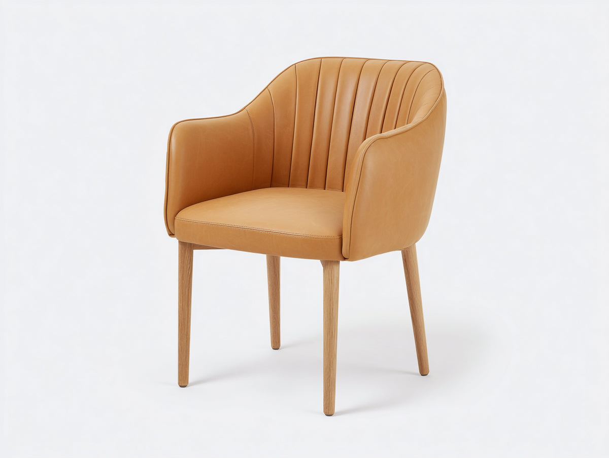 Chaise de salle à manger - Similicuir-Bois - 64 x 59 x 86 cm - Camel-Bois naturel - Contemporain