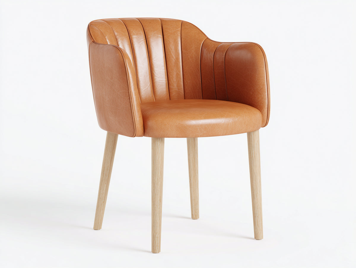 Chaise de salle à manger - Similicuir-Bois - 62 x 58 x 84 cm - Cognac-Bois clair - Rétro