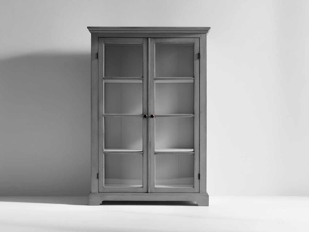 Vitrine - Bois-Verre - 96x41x166 cm - Gris - Style traditionnel