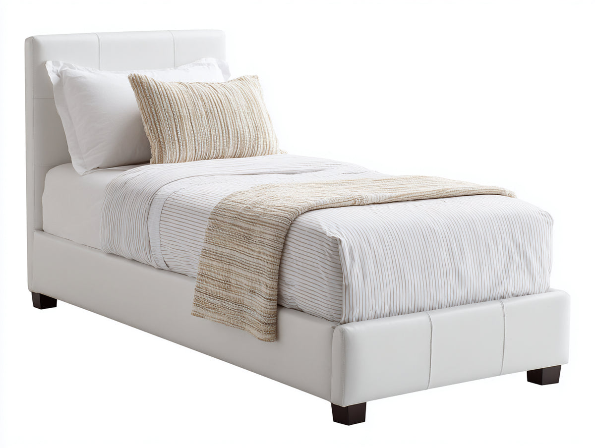 Lit simple - Similicuir - 210 x 105 x 110 cm - Blanc - Moderne