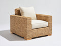Fauteuil de jardin - fibre végétale tressée-tissu - 97x90x85 cm - naturel-écru - style rustique