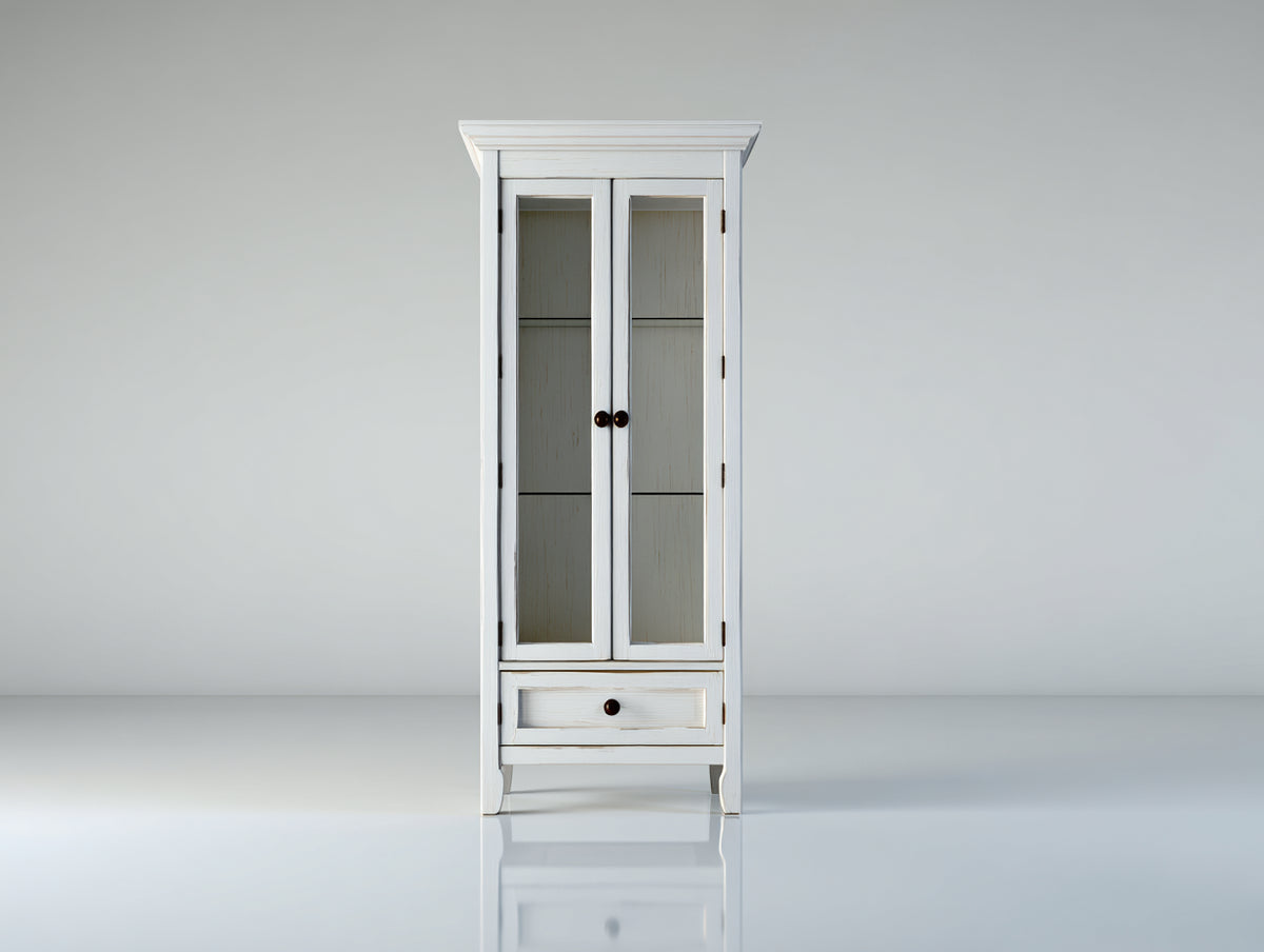 Vitrine - Bois-Verre - 68x36x181 cm - Blanc - Style campagne