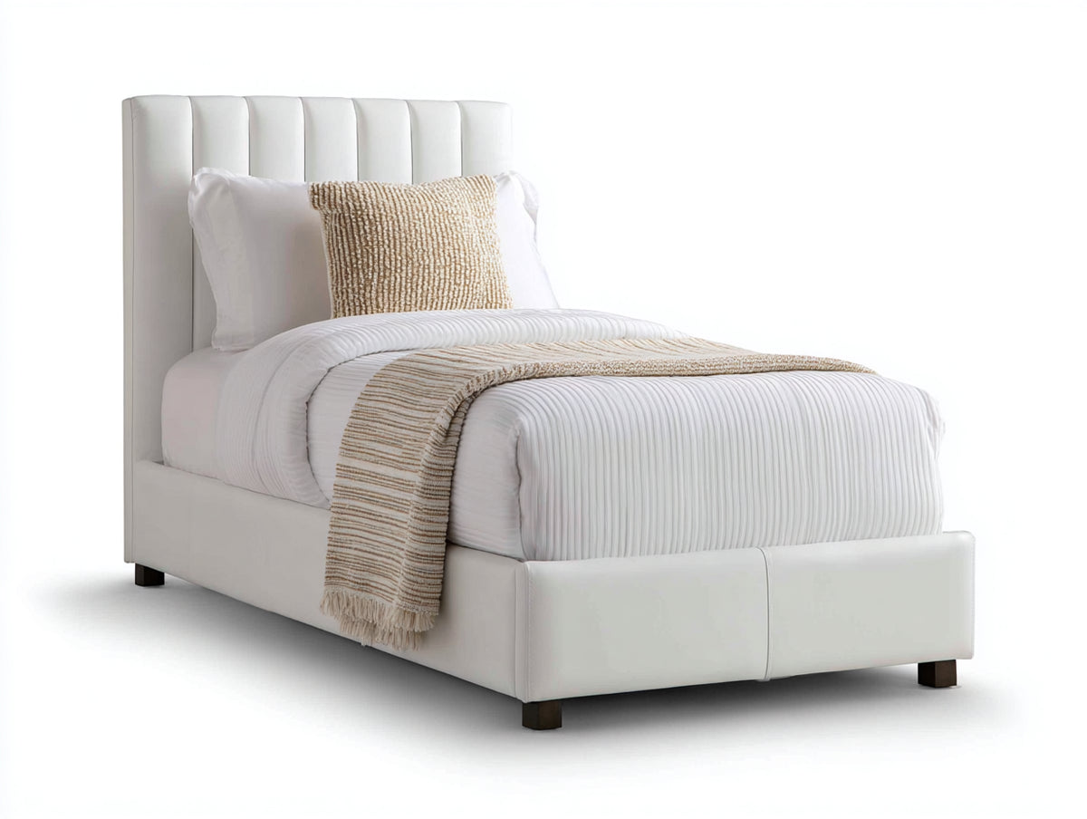 Lit simple - Similicuir - 208 x 106 x 112 cm - Blanc - Moderne
