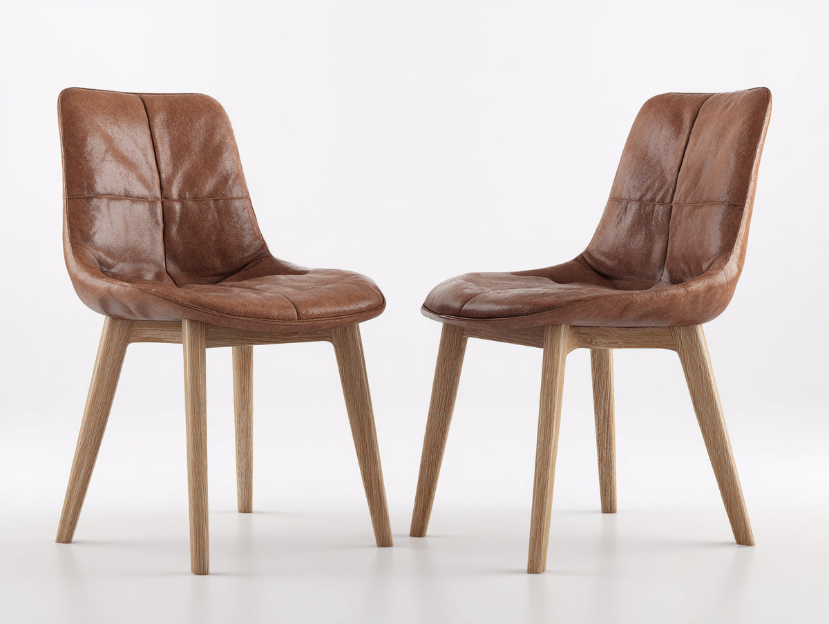 Chaise de salle à manger - Similicuir-Bois - 58 x 48 x 86 cm - Brun-Bois naturel - Moderne rétro