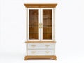 Vitrine - Bois-Verre - 105x46x194 cm - Blanc-Bois naturel - Style classique bicolore