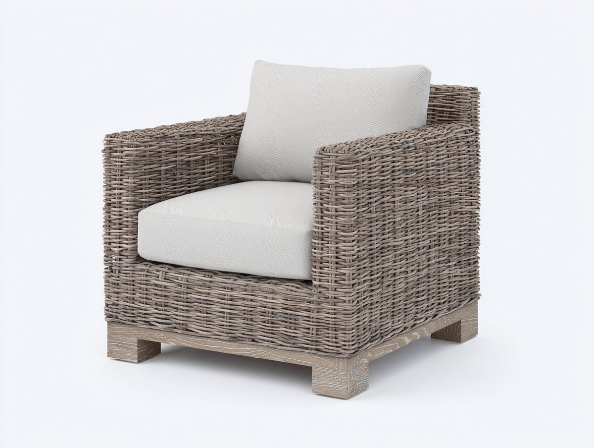 Fauteuil de jardin - rotin tressé-tissu - 94x87x86 cm - taupe grisé-écru - style contemporain