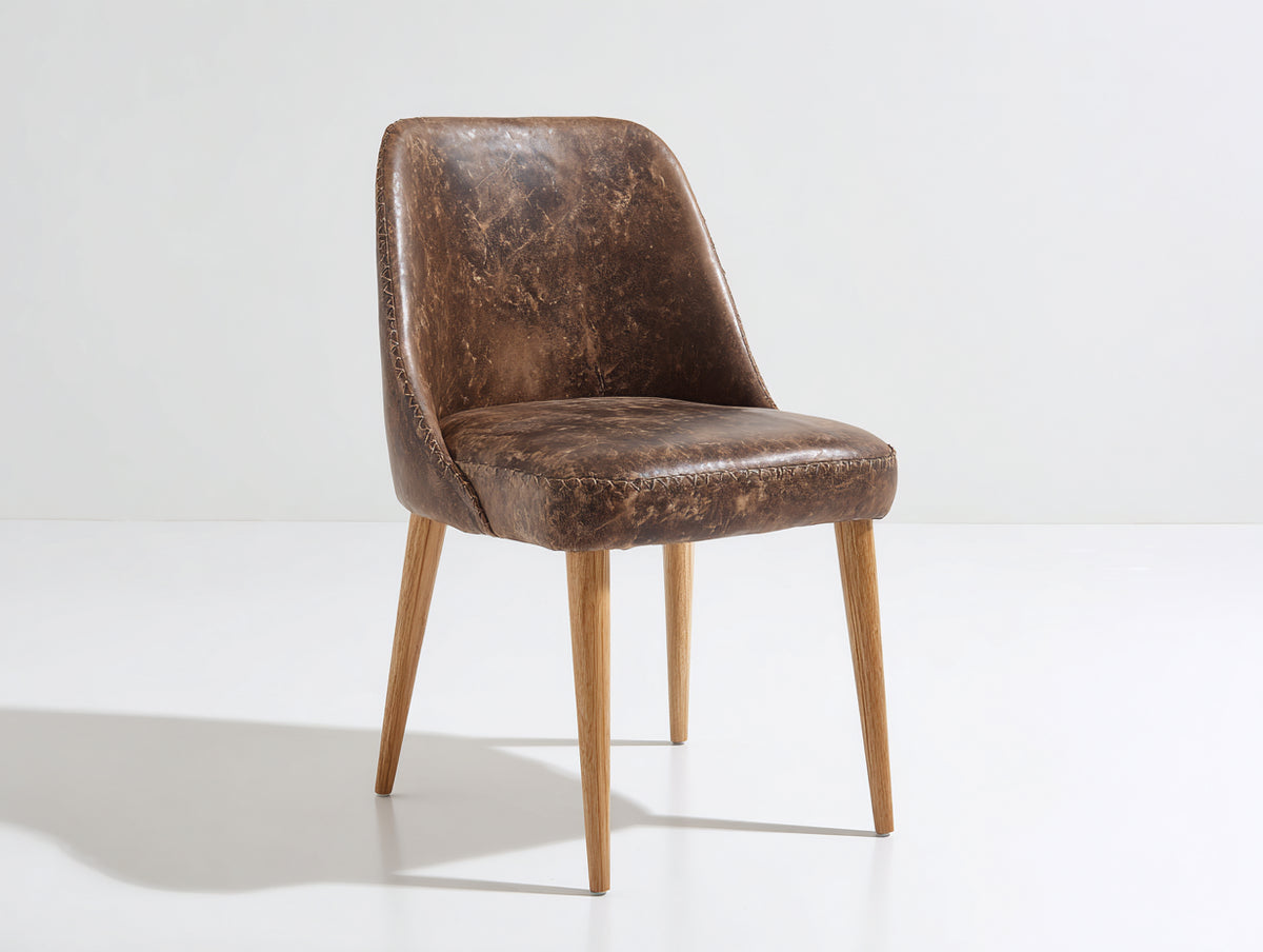 Chaise de salle à manger - Similicuir-Bois - 57 x 51 x 88 cm - Brun vieilli-Bois naturel - Industriel rétro