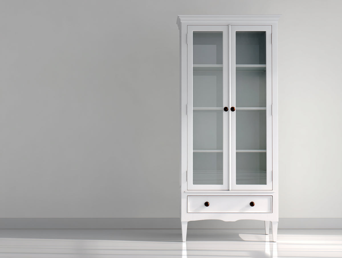 Vitrine - Bois-Verre - 78x38x188 cm - Blanc - Style classique