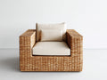 Fauteuil de jardin - rotin tressé-tissu - 100x92x86 cm - brun naturel-crème - style classique
