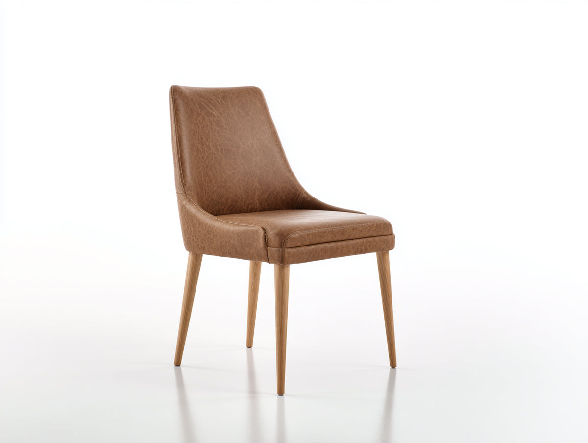 Chaise de salle à manger - Similicuir-Bois - 56 x 50 x 88 cm - Brun-Bois naturel - Contemporain