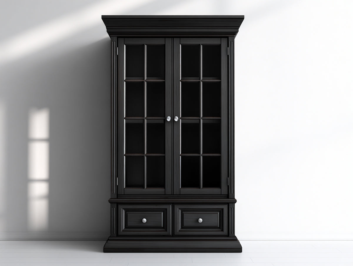 Vitrine - Bois-Verre - 104x44x192 cm - Noir - Style classique élégant