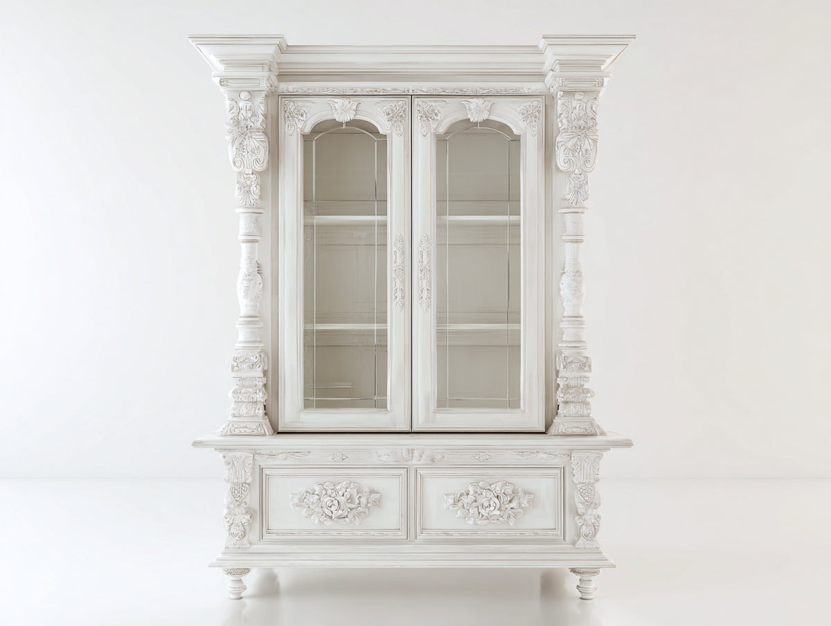 Vitrine - Bois-Verre - 128x48x198 cm - Blanc - Style baroque