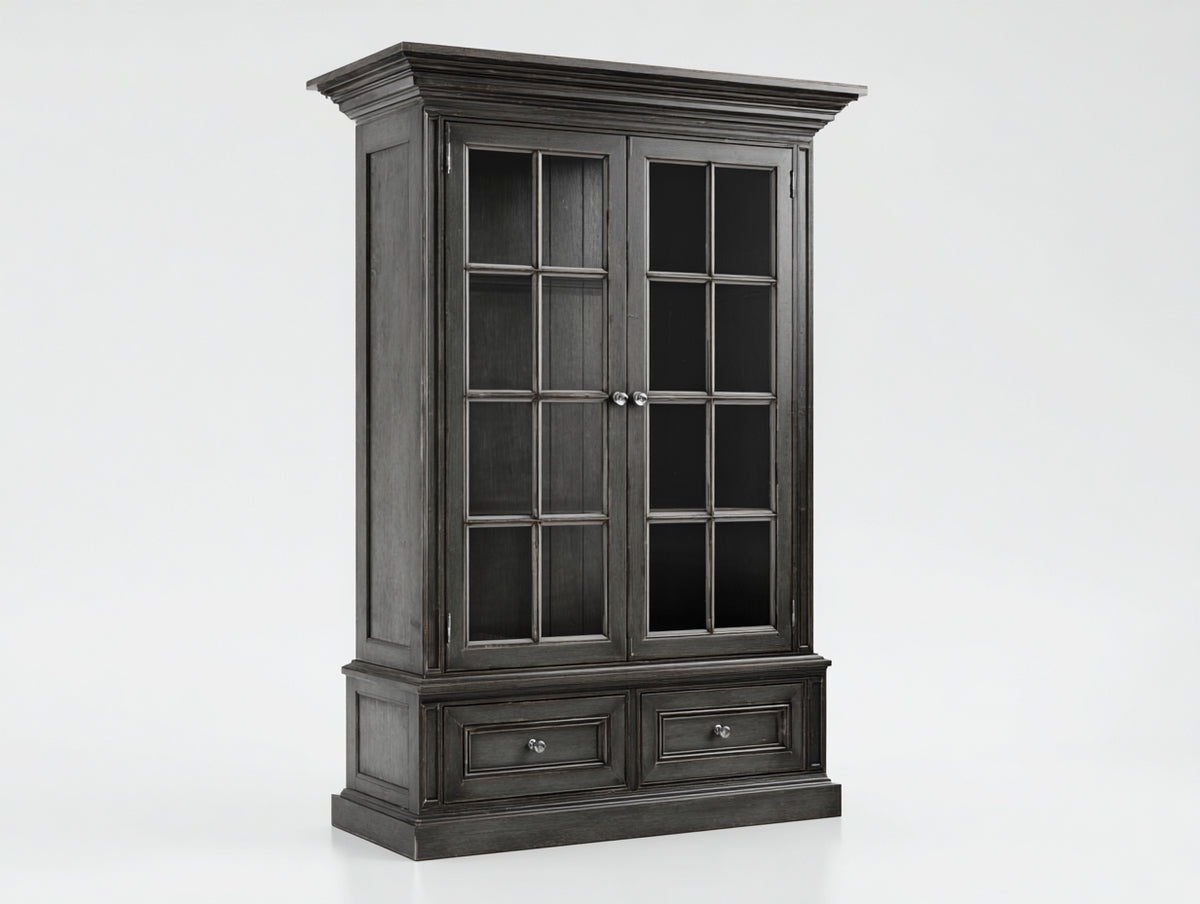 Vitrine - Bois-Verre - 112x45x194 cm - Gris anthracite - Style classique