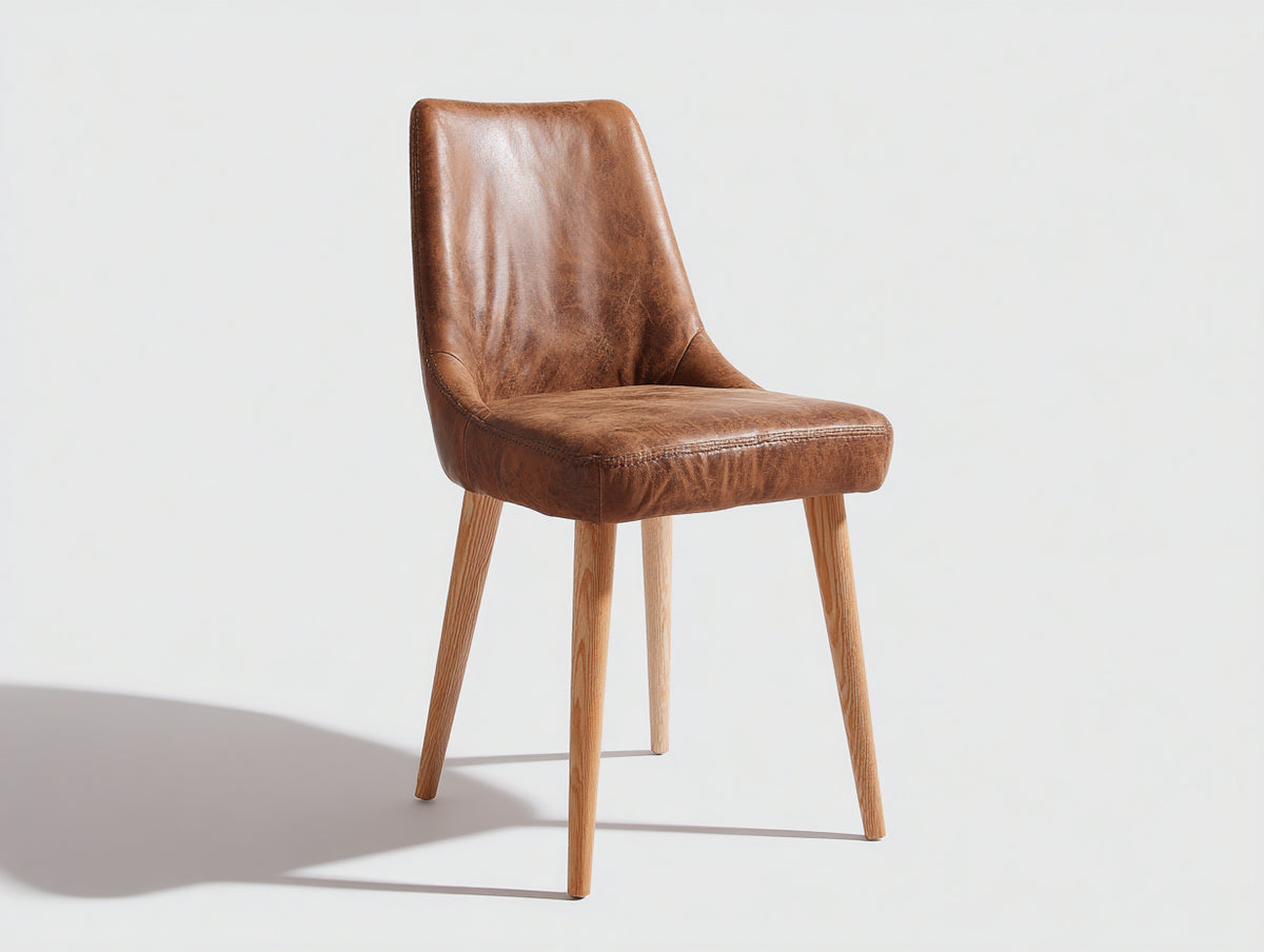 Chaise de salle à manger - Similicuir-Bois - 56 x 50 x 89 cm - Brun cognac-Bois naturel - Vintage