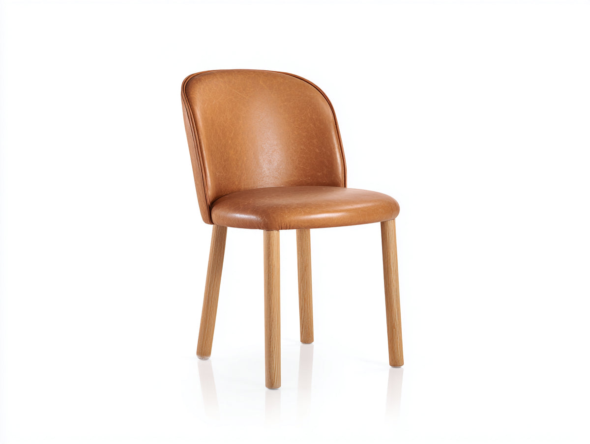 Chaise de salle à manger - Similicuir-Bois - 54 x 50 x 84 cm - Camel-Bois clair - Minimaliste