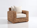 Fauteuil de jardin - rotin tressé-tissu - 96x90x83 cm - brun miel-écru - style rustique