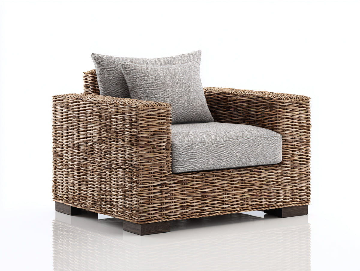 Fauteuil de jardin - résine tressée-tissu - 98x91x86 cm - brun-gris clair - style contemporain