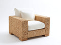 Fauteuil de jardin - fibre végétale tressée-tissu - 95x89x86 cm - beige naturel-écru - style rustique