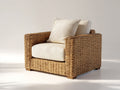 Fauteuil de jardin - rotin tressé-tissu - 93x87x82 cm - brun doré-écru - style contemporain
