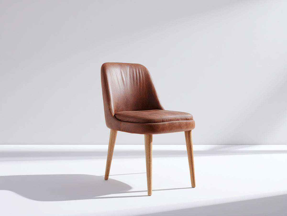 Chaise de salle à manger - Similicuir-Bois - 55 x 49 x 87 cm - Brun-Bois naturel - Moderne