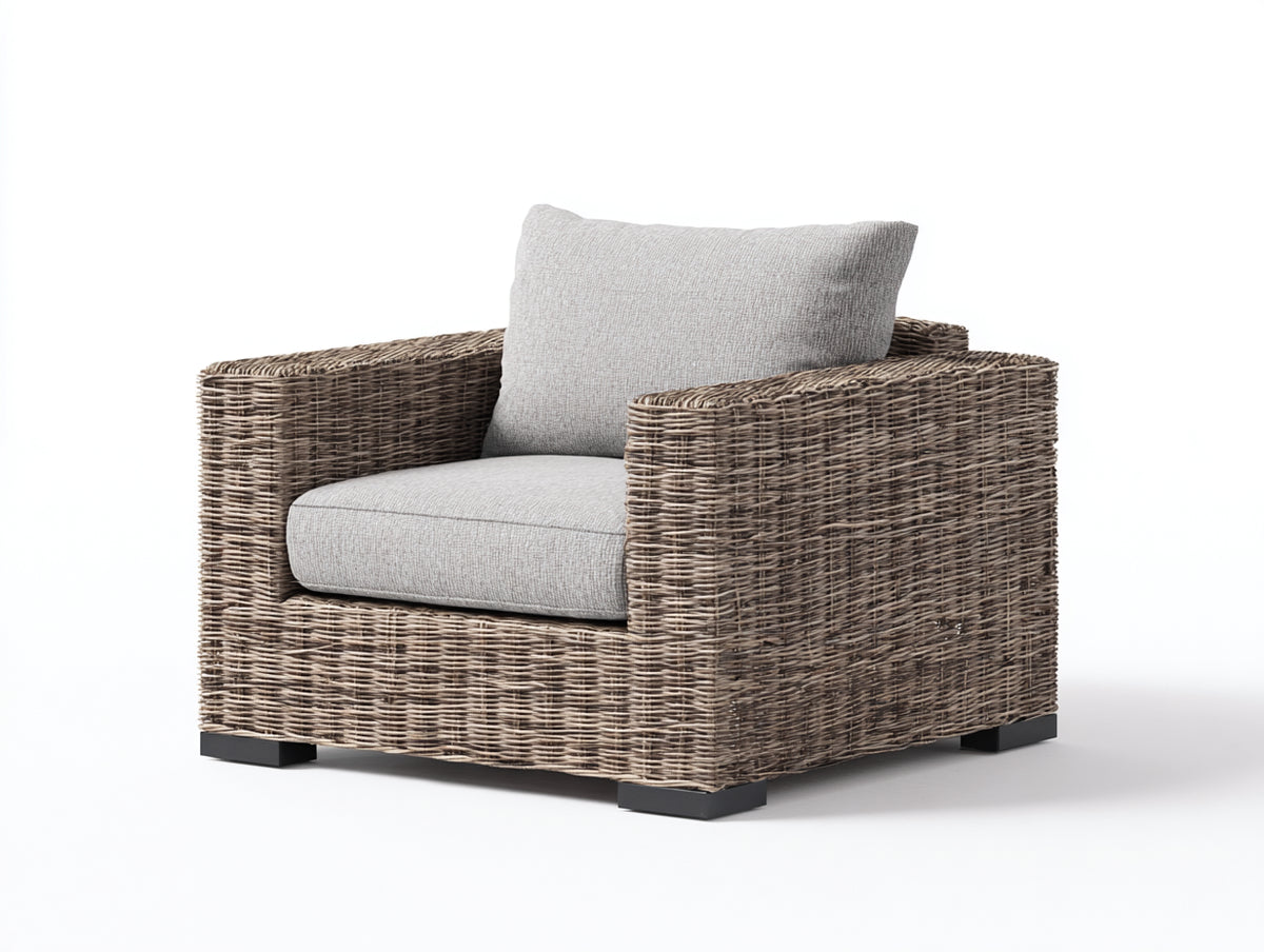 Fauteuil de jardin - résine tressée-tissu - 96x89x84 cm - brun taupe-gris clair - style contemporain